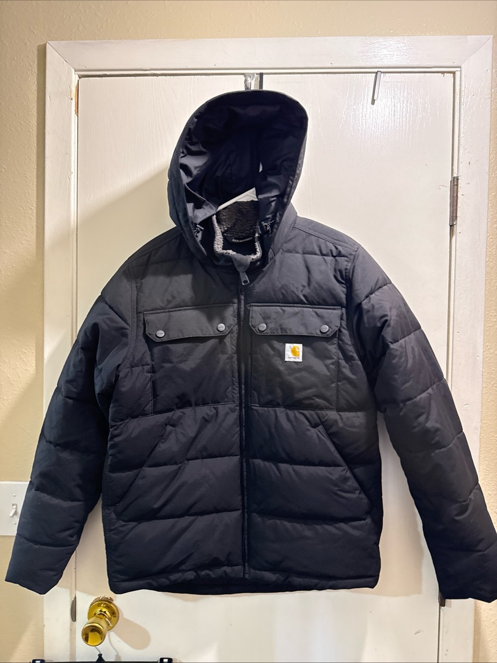 Carhartt Black Puffer NWOT Jacket with Yellow Logo Patch